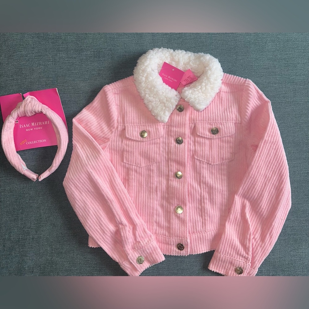 Girls pink jacket and headband  size S 5/6